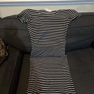 No Boundaries Black and White Striped Midi Dress